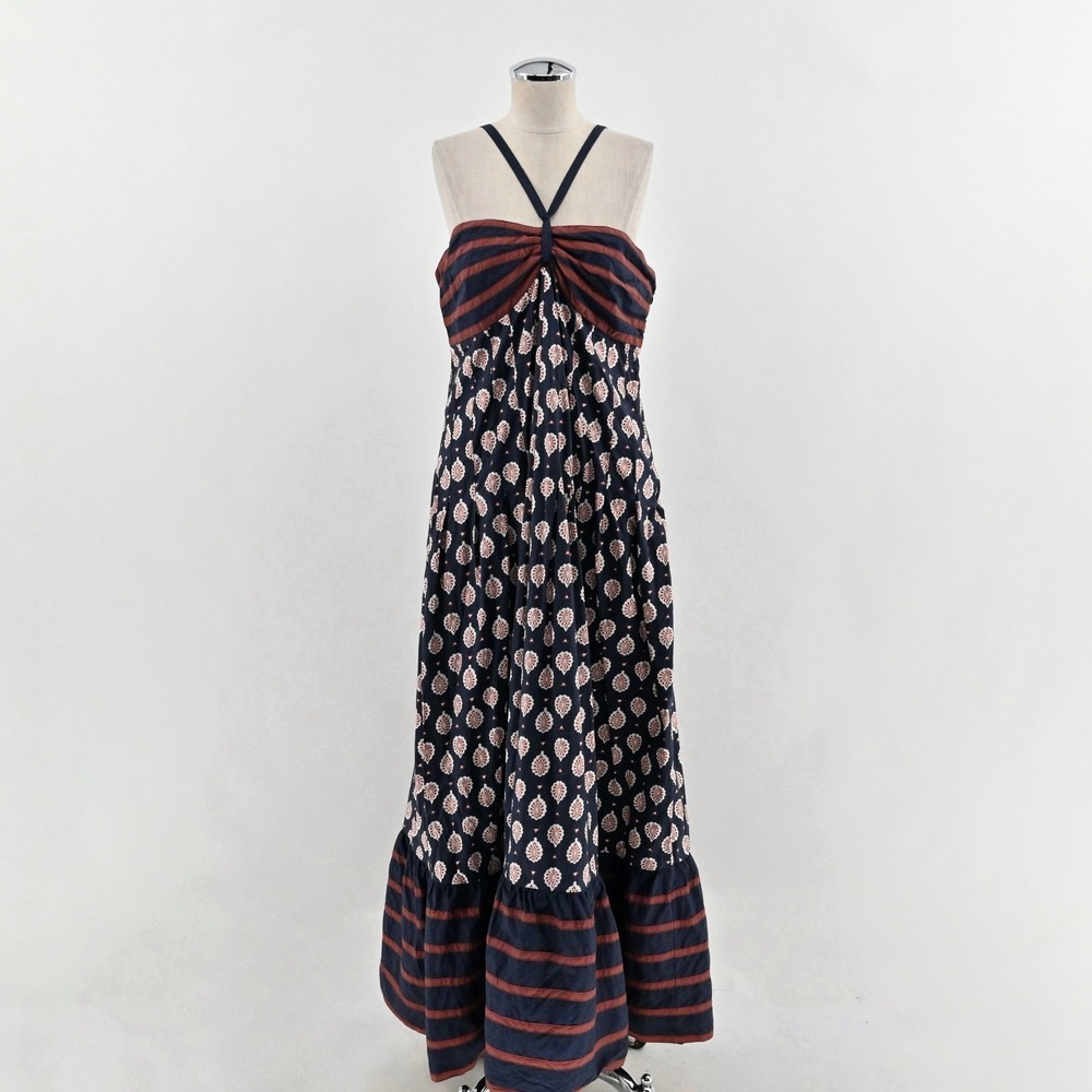 Anthropologie osime Patterned Maxi Dress Size 12 Floral Stripe‎ Strappy Bohemian